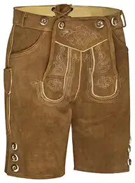Herren Trachten Kurz Lederhose mit Träger (48 Hellbraun)