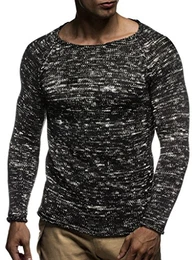 Herren Strick-Pullover Rundhals-Ausschnitt Slim Fit Winter Sommer Moderner schwarzer Männer Pulli Sweatshirt Langarm Crew Neck Hoodie-Wollpullover 20700 Schwarz Small