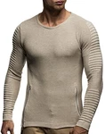 Leif Nelson Herren Strick-Pullover Rundhals-Ausschnitt Slim Fit (20705) Beige