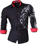 jeansian Herren Freizeit Hemden Shirt Tops Mode Langarmshirts Slim Fit Schwarz