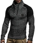 Leif Nelson Herren Strickpullover Schalkragen LN5235 Schwarz/Ecru (5235)