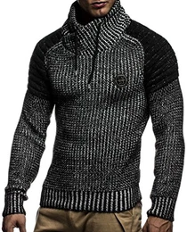 Herren Strick-Pullover Schalkragen Slim Fit Winter Sommer Moderner Männer schwarzer Pulli T-Shirt Langarm mit Kragen Herren Hoodie-Wollpullover 5235 Schwarz-Ecru Medium