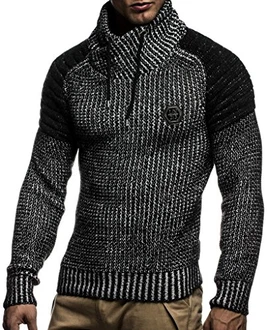 Leif Nelson Herren Strickpullover Schalkragen LN5235 Schwarz/Ecru (5235)