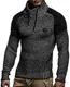 Leif Nelson Herren Strick-Pullover Schalkragen Slim Fit Winter Sommer Moderner Männer schwarzer Pulli T-Shirt Langarm mit Kragen Herren Hoodie-Wollpullover 5235 Schwarz-Ecru Medium
