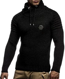 Herren Strick-Pullover Schalkragen Slim Fit Winter Sommer Moderner Männer schwarzer Pulli T-Shirt Langarm mit Kragen Herren Hoodie-Wollpullover 5235 Schwarz-Anthrazit Medium