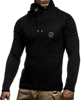 Leif Nelson Herren Strickpullover Schalkragen LN5235 Schwarz/Anthrazit (5235)