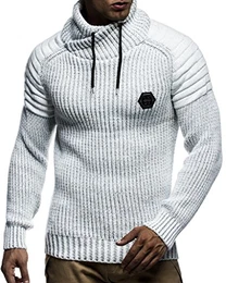 Herren Strick-Pullover Schalkragen Slim Fit Winter Sommer Moderner Männer schwarzer Pulli T-Shirt Langarm mit Kragen Herren Hoodie-Wollpullover 5235 Ecru-Grau XX-Large