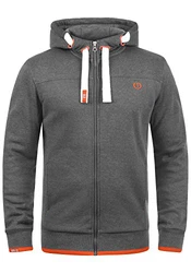 !Solid BenjaminZip Herren Sweatjacke Kapuzenjacke Hoodie Mit Kapuze Reißverschluss Und Fleece-Innenseite Grau Meliert
