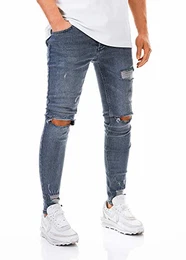 Herren Destroyed Jeans Skinny Fit Stretch Dunkelblau Blau Schwarz BR1512, Farbe:Blau, Hosengröße:W32 L32