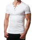 Young & Rich Herren T-Shirt Rundhals Knopfleiste Body Fit Schwarz Weiß Rot YR-1872, Größe:M, Farbe:Weiß