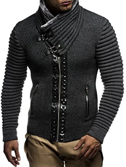 Leif Nelson Herren Strickjacke Schalkragen Slim Fit  Anthrazit/Schwarz (5165)