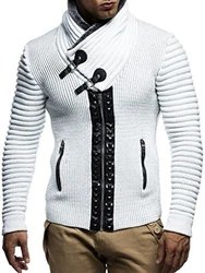 Leif Nelson Herren Strickjacke Schalkragen Slim Fit  Schwarz/Ecru/Grau (5165)