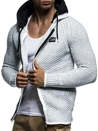 Herren Kapuzenpullover Strickjacke Hoodie Pullover mit Kapuze Sweatjacke Sweater Zipper Sweatshirt LN7055; Größe M, Ecru-Grau