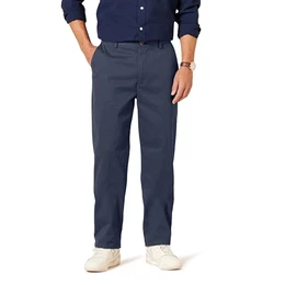 Herren Knitterfreie Flatfront-Chinohose in klassischer Passform (erhältlich in Übergröße), Marineblau, 32W / 32L