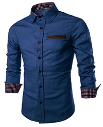 Herren Jeanshemd Slim Fit Hemd Denim Langarmhemd Cowboy-Style Freizeit