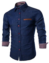 Herren Jeanshemd Slim Fit Hemd Denim Langarmhemd Cowboy-Style Freizeit