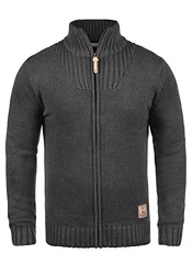 !Solid Poul Herren Strickjacke Cardigan mit Stehkragen Dark Grey Melange