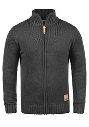 !Solid Poul Herren Strickjacke Cardigan Grobstrick Winter Pullover mit Stehkragen, Größe:M, Farbe:Dark Grey Melange (8288)