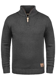 !Solid Petro Herren Winter Pullover Strickpullover Troyer Grobstrick mit Stehkragen und Reißverschluss, Größe:M, Farbe:Dark Grey Melange (8288)