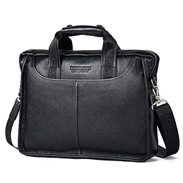 Herren Leder Laptop Tasche Aktentasche Henkeltasche Bürotasche Groß Schultertasche Schwarz