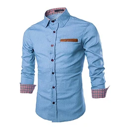 West See Herren Männer Freizeit Hemd Langarm Shirts Slim Fit Business Bügelleicht (DE M, Hellblau)