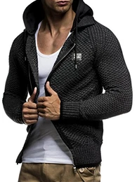 Herren Kapuzenpullover Strickjacke Hoodie Pullover mit Kapuze Sweatjacke Sweater Zipper Sweatshirt LN7055; Größe L, Schwarz-Anthra