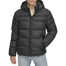 Herren Hooded Puffer Jacket Daunenalternative Oberbekleidung, Tiefschwarz, M