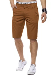 Herren Chino Shorts Sommer Bermuda Hose Slim Fit Basic Kurz Leicht H1442, Farben:Braun, Größe Shorts:W32