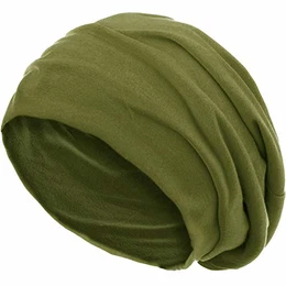 Slouch Beanie aus atmungsaktivem, feinem und leichten Jersey Unisex Mütze Haube Bini Einheitsgröße, Farbe:Oliv