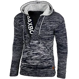 Kapuzenjacke Herren Winter Top Kapuzenpullover Reißverschluss Pulli Sweatshirt Jacke BB-277 Neu, Farbe:Blau/Ecru, Größe:M