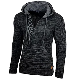 Kapuzenjacke Herren Winter Top Kapuzenpullover Reißverschluss Pulli Sweatshirt Jacke BB-277 Neu, Farbe:Schwarz/Anthrazit, Größe:M