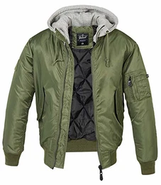 MA1 Sweathood Bomberjacke, Oliv mit Grauer Kapuze, Größe L