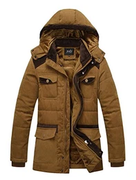 Herren Kapuzenparka Winterjacke Winter Mantel Jacket mit Futter Warm Abnehmbare Hoodie Parka Wintermantel Herrenmantel Art 1 Braun EU 48