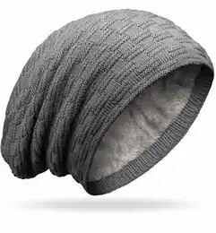 Long Slouch Beanie Grobstrick Teddyfleece grau M10