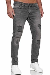Slim Fit Herren Destroyed Look Stretch Jeans Hose Denim 16525, Schwarz, 29W/32L