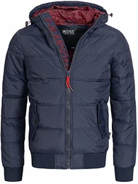 Indicode Herren Adrian ZA Steppjacke in Daunenjacken-Optik mit Kapuze leichte Winterjacke gefütterte Übergangsjacke (Polyester Wattierung) Regenjacke Jacke für Männer Navy M