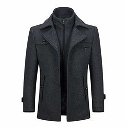 Mantel Herren Wollmantel Kurz Slim Fit Warm Wintermantel mit Stehkragen Winter Jacke Kurzmantel Business Grau Medium