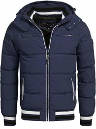 Indicode Herren Marlon Steppjacke in Daunenjacken-Optik mit Abnehmbarer Kapuze warme Winterjacke gefütterte Übergangsjacke Regenjacke mit 6 Taschen Jacke für Männer Blau M