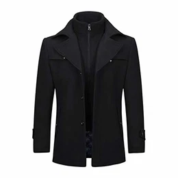 Wintermantel Kurzmantel Herren Schwarz Wollmantel Stehkragen Herren Winter