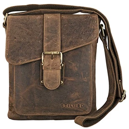 ''Mattia'' kleine Umhängetasche Herren Leder Vintage iPad Hülle 10,1 Zoll Tablettasche Schultertasche Messenger Bag Rindsleder Antik, Farbe:mittel - braun