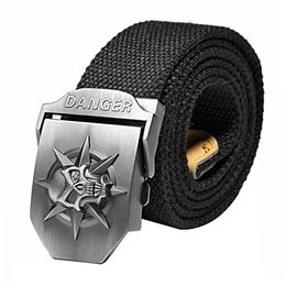 Ayliss® Original Damen Herren Stoffgürtel mit Schädel/Drachen Schnalle Canvas Stoff Gürtel Jeansgürtel Belts(Schädel, Schwarz, 120cm)