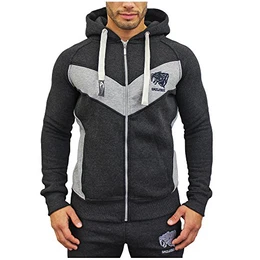 Slim Fit Kapuzenpullover Herren Zip Hoodie für Sport Fitness Gym Training & Freizeit Trainingsjacke - Sportpullover - Sweatshirtjacke - Kapuzenpulli, Farbe:Anthrazit/Grau, Größe:M