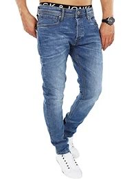Herren Slim Fit Jeans Denim Used Look (W32 L34, Blue Denim)