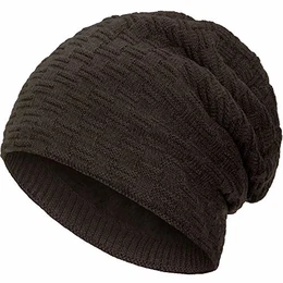 warm gefütterte Wintermütze Beanie Strickmütze Hat Herren Damen Mütze Haube Einheitsgröße, Farbe:Braun