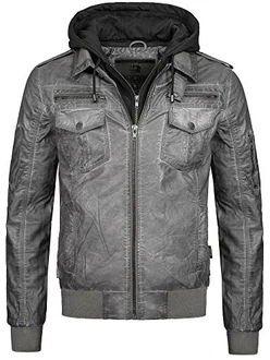 Indicode Herren Aaron Lederjacke mit Abnehmbarer Kapuze Dk Grey