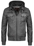 Indicode Herren Aaron Lederjacke mit Abnehmbarer Kapuze Dk Grey