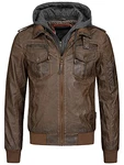 Indicode Herren Aaron Lederjacke mit Abnehmbarer Kapuze DK Brown
