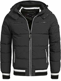 Indicode Herren Marlon Steppjacke in Daunenjacken-Optik mit Abnehmbarer Kapuze warme Winterjacke gefütterte Übergangsjacke Regenjacke mit 6 Taschen Jacke für Männer Schwarz M