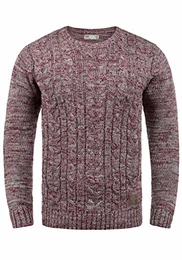 Philemon Herren Winter Pullover Strickpullover Grobstrick Pullover Zopfstrick mit Rundhalsausschnitt, Größe:M, Farbe:Wine Red Melange (8985)