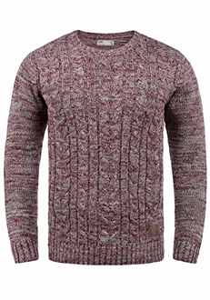 !Solid Philemon Herren Winter Pullover Strickpullover Grobstrick Zopfstrick mit Rundhalsausschnitt Weinrot Melange (8985)